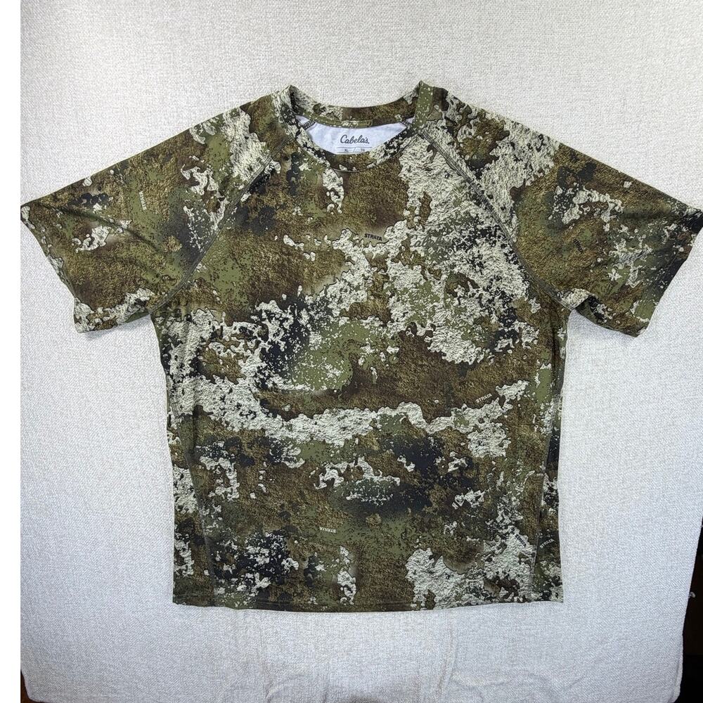 Cabela's Men's XL Green NWOT Strata Camo Short Sleeve Hunting T Shirt Outdoor